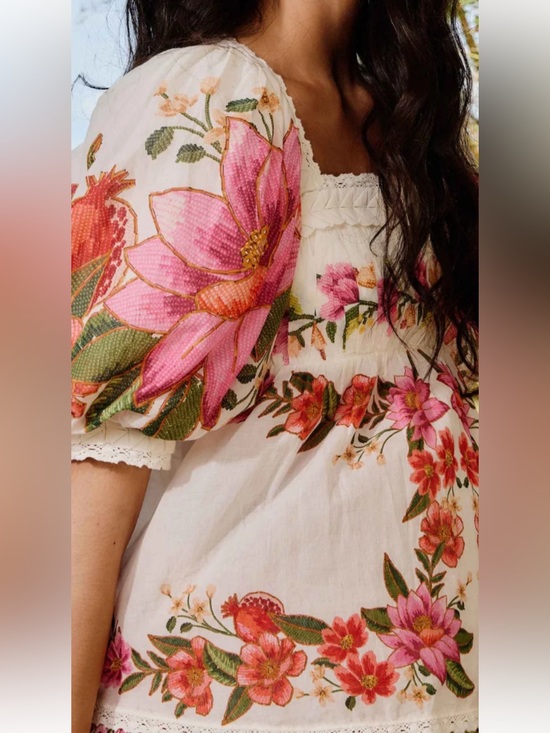 FARM Rio Tops - Farm Rio Summer Fruit Off-White Organic Cotton Blouse (NWT) size Large
